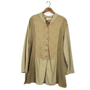 Vtg Laura Kieffer for Susan Burrowes Blouse Womens 1X Beige Rayon Button Up